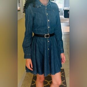 Ralph Lauren Blue Denim Long Sleeve Dress with Black Belt